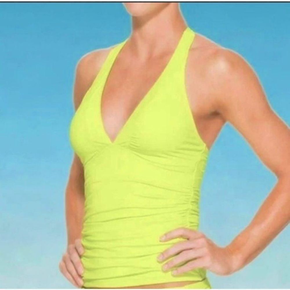 Athleta Shirrendipity Aloha lemon halter tie v-neck ST tankini top